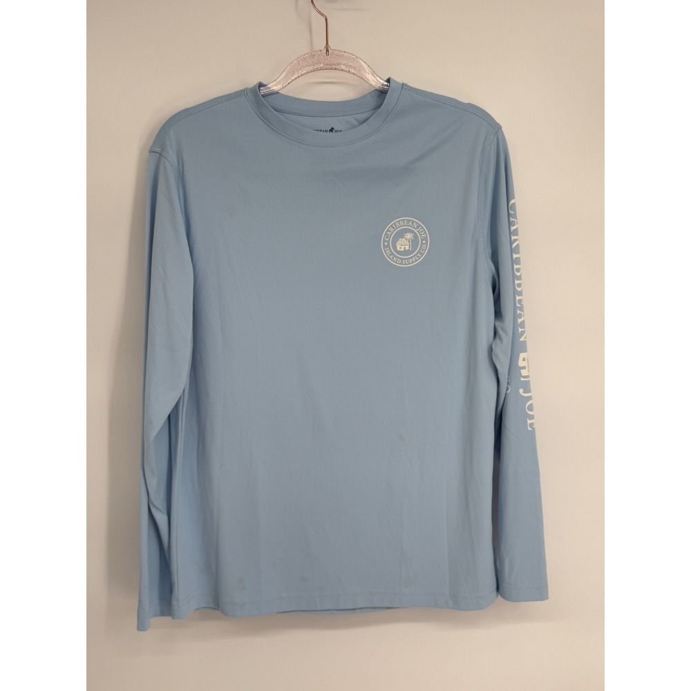 Caribbean Joe Mens Light Blue Long Sleeve T-Shirt‎ Graphic Logo Sz S